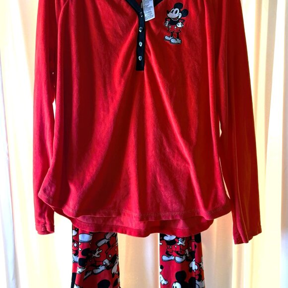 Disney Other - Women's Disney Mickey Mouse Soft Fleece Red Pajama Top & Bottom Size XL (16-18)